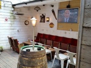 Backyard seating area at Queens Arms Pub - note the cinema-style seats